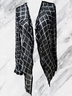 Windsor Black Sheer Grid-Print Open Cardigan